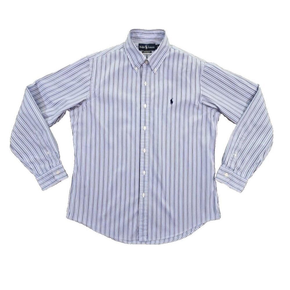 Ralph Lauren Men's Custom Fit Shirt Large Blue White Stripes Old‎ Money Preppy